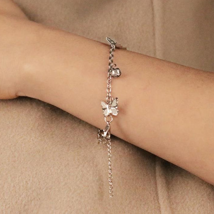 1 Pc Butterfly Hanging Silver Plated Chain Bracelet
