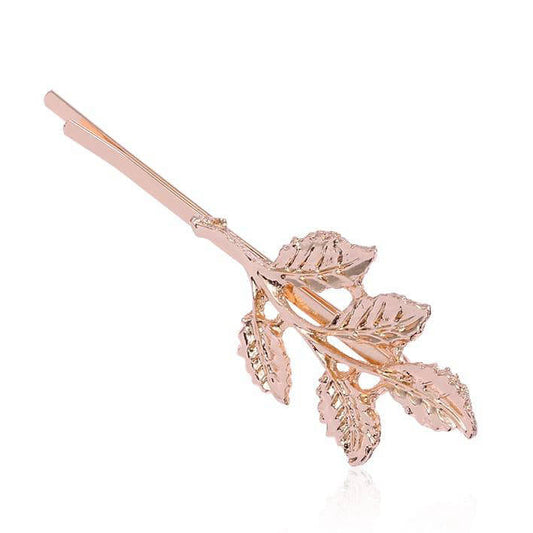 2 Pcs Five Dimensional Leaves Hairpin Golden